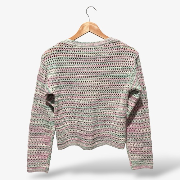 Steve Madden Crochet Knit Sweater Size S Purple Green Multicolor Boho Casual - Picture 8 of 8